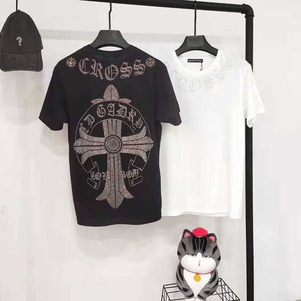 

fashion t shirt 2021 chrome heart cross drill short sleeve, White;black