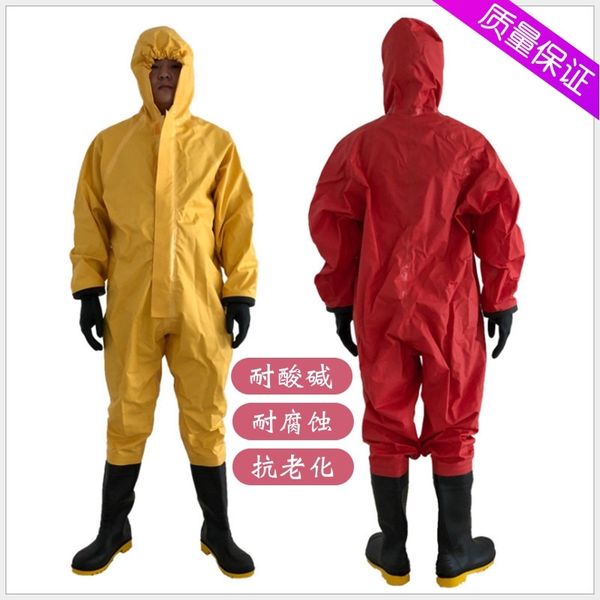 

light semi closed chemical fhib fire conjoined acid and alkali resistant protective clothing, Black;red