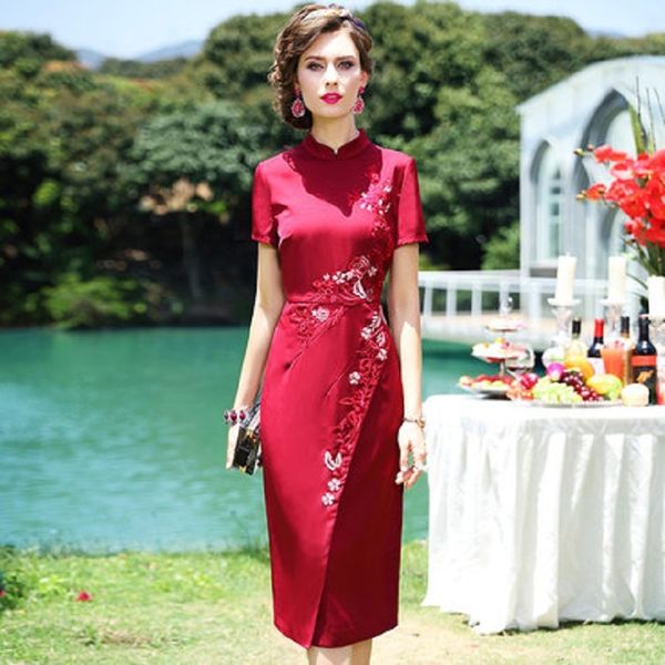 

2021 new superior quality cheongsam ladies embroidered party dress plus size retro dresses gt8i, Black;gray