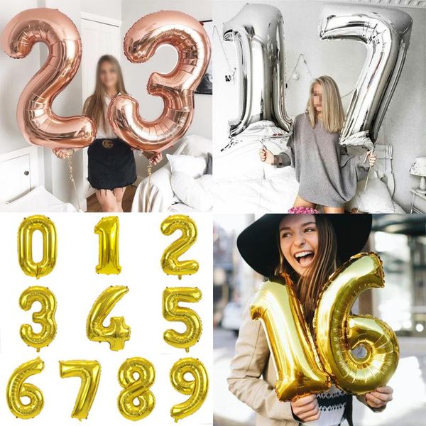 

party decoration 32 inch digital balloon aluminum foil gold silver children birthday wedding supplies