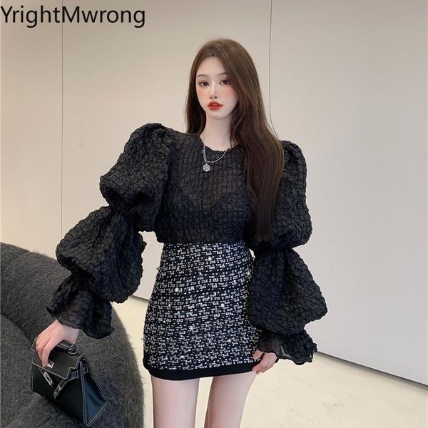 

women's blouses & shirts fall lantern long sleeve o neck vintage ruched shirt ladies fashion women blouse korean boho blusas cute t, White