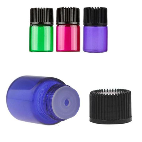 

200pcs 1ml 2ml 3ml 5ml mini colorful glass bottle with orifice reducer and cap small essential oil vial perfume sample container