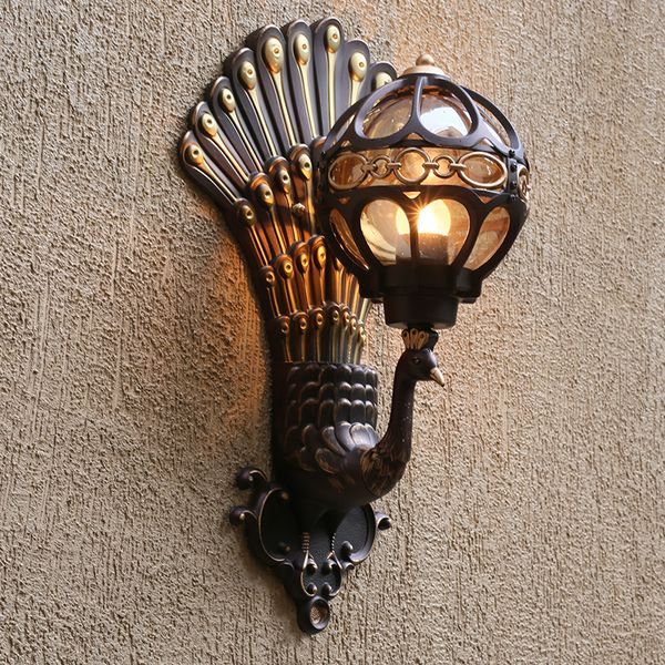 

2021 new european style retro peacock led l art wall balcony villa light door suitable for interior/exterior lighting vqml