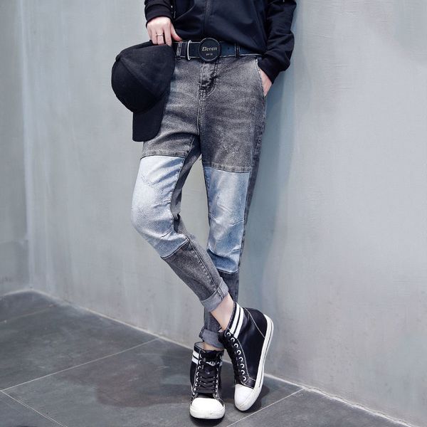 

2021 new korean women's brim autumn sew vintage torn pants from harlan slacks thin jeans woman in distress 8pmj, Blue