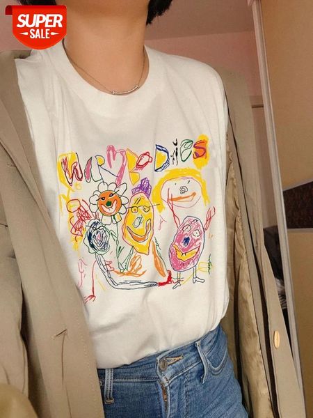

sunfiz yf creative retro original night style women tee loose korean version summer short sleeve t-shirt foreign style #nb1t, White