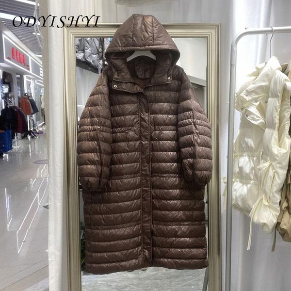 

women's down & parkas parka duck coat hooded 2021 thick winter women puffer jacket female long overcoat lightweight loose fashion warm, Black