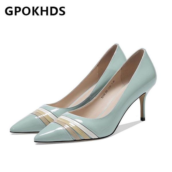 

dress shoes gpokhds 2021 women pumps cow leather autumn spring blue color slip on spike heel pointed toe high heels, Black