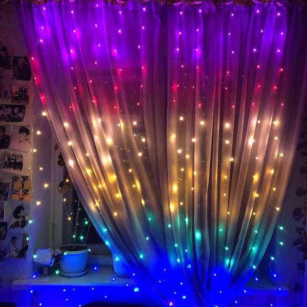 1,5X2M Regenbogen Vorhang Lichter LED String Girlande Fee Eiszapfen Dekorative Lichter für Weihnachten Party Schlafzimmer Wand Hochzeit decor 211109