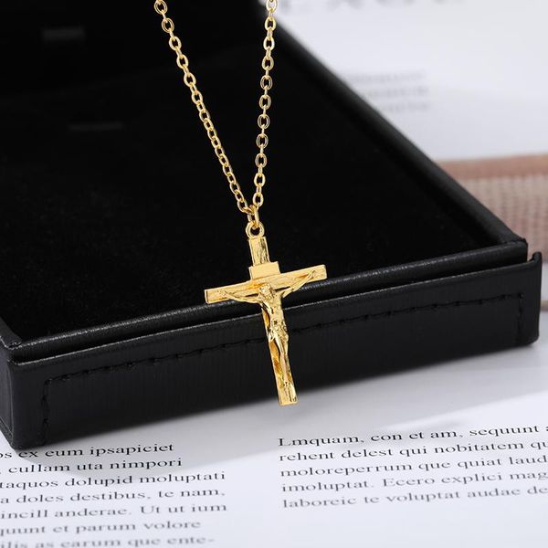

pendant necklaces stainless steel gold cross chain necklace for women men hip hop cool couple fashion jesus christ gift, Silver