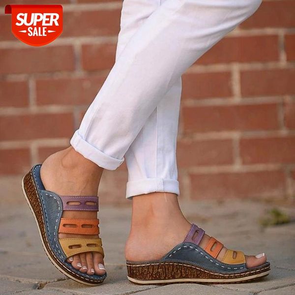 

fashion summer shoes women slippers 2019 rome retro casual shoes thick bottom wedge open toe sandals beach slip on slides female #ur29, Black