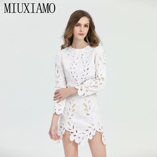 

two piece dress miuximao quality 2021 office lady spring twinset elegant embroidery and hollowing out pure white suits women vestidos