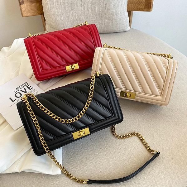 

cross body trend designer metal lock red messenger handbag pu artificial leather slanted quilted crossbody chain shoulder bags