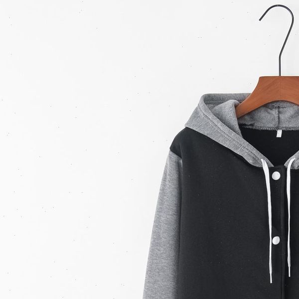 

white button patchwork 2021 new design hoodies sweatshirts women casual sweat girls european korean, Black
