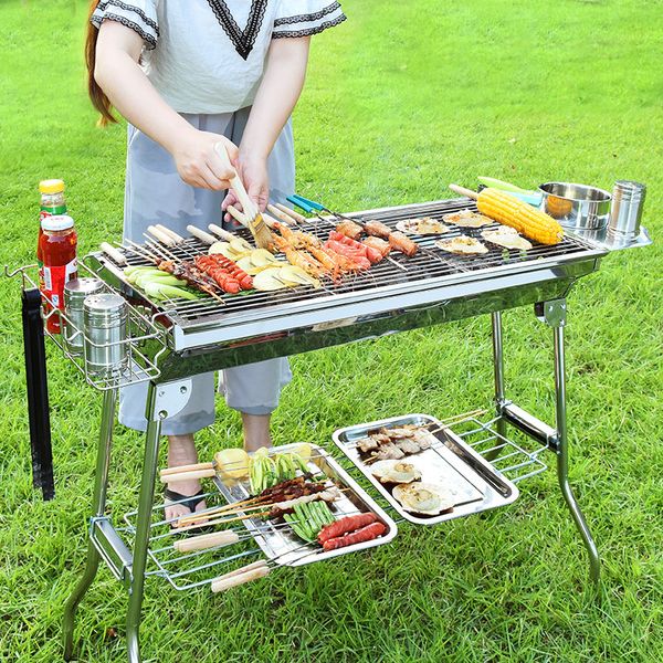 Griglia a carbone per barbecue di alta qualità Scaffale per stufa per barbecue pieghevole portatile in acciaio inossidabile per feste di famiglia in giardino all'aperto WLL786