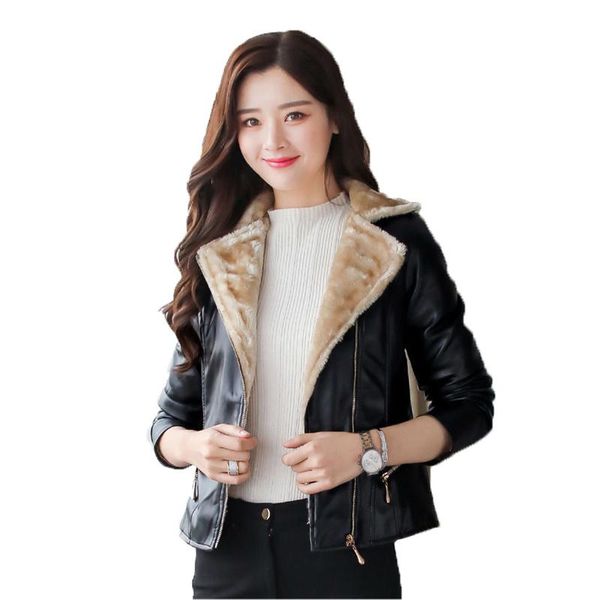 

women's leather & faux black coat women red 2021 autumn winter plus size 7xl loose fashion short thick warm jacket n1170