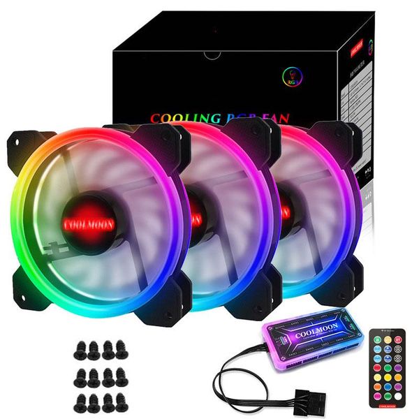 

coolmoon guangmangrgb computer case pc cooling fan rgb adjust 120mm quiet + ir remote new computer cooler rgb cpu case fan three