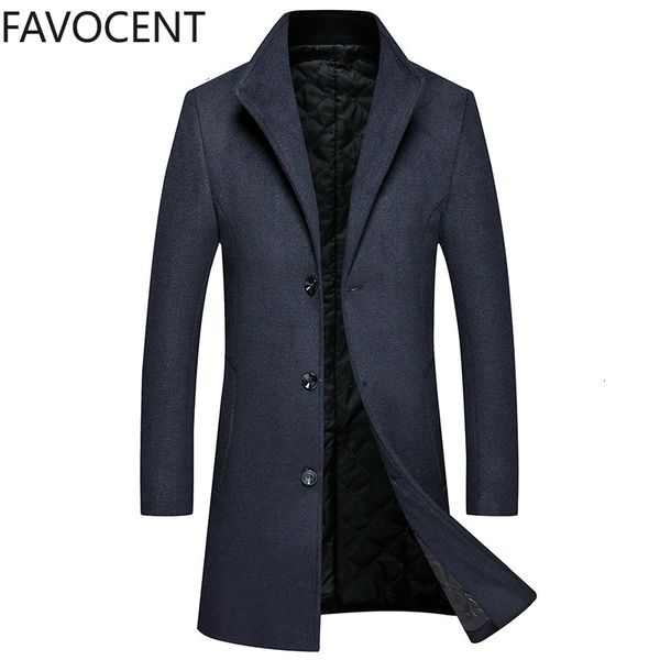 

2021 winter new slim mid-length trench thick woolen men's jacket casual mens wool coat ep3g, Black
