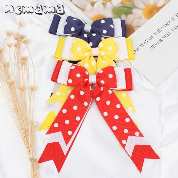 

hair accessories ncmama 3pcs/lot 5.5" long dot clips for girls kids korean stack cheer bows swallowtail hairpins scrunchies, Slivery;white