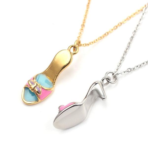 

pendant necklaces creative summer sandal women high-heeled shoes necklace enamel hip-hop unique gift alloy fashion long chain jewelry, Silver