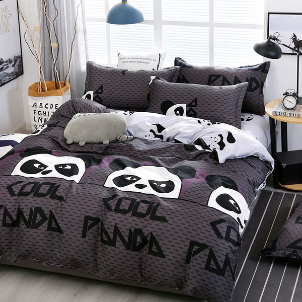 Set di biancheria da letto in stile cinese Cartoon Panda Pattern Fodere per letto Copripiumino Lenzuolo Federe Cover Set 4 pezzi / set 51 C0223