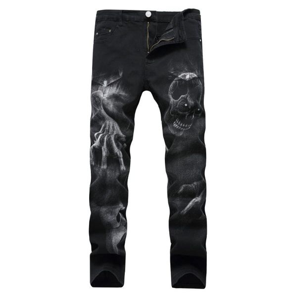 

men's jeans plus size 28-42 cowboys printed black men nice man denim pants classic casual slim trousers, Blue