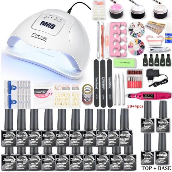 

nail art kits manicure set 20/10 colors gel polish kit electric drill machine lamp dryer for