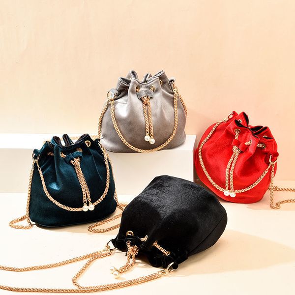 

brand designer luxury handbags fashion velvet shoulder women pu leather chain crossbody bags large capacity bucket bag