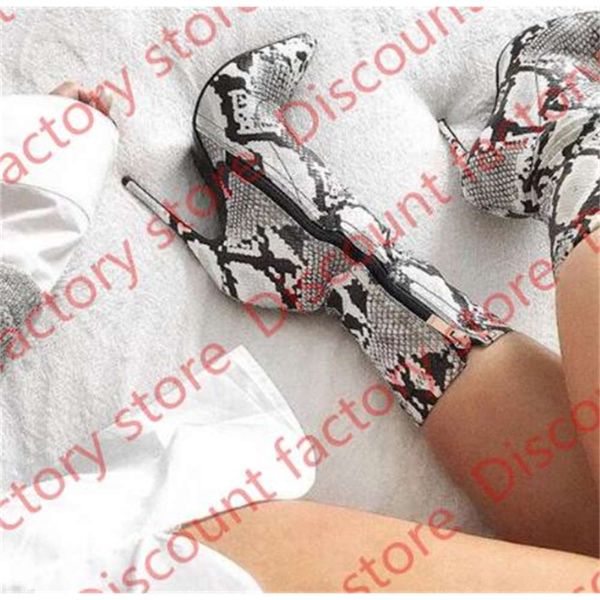 

spring new women green white khaki python snake skin pointed toe mid-calf zipper side stiletto heel short boots lady bootie, Black