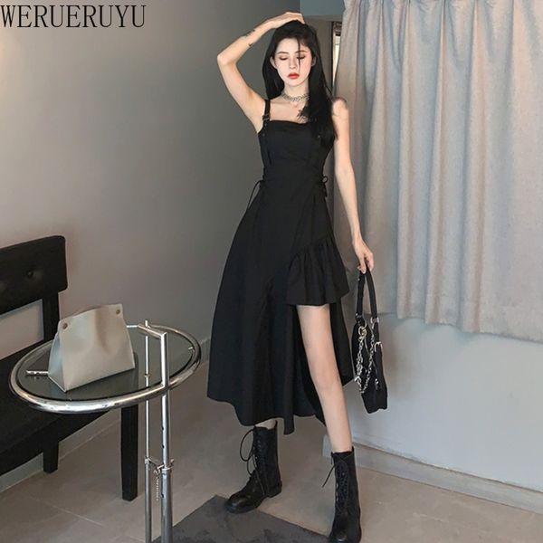 

werueruyu summer sleeveless slit maxi long dresses women fashion party elegant outfits pure clothing suspender 210608, Black;gray