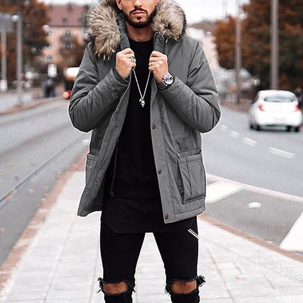 

men's jackets 2021 men winter casual thick warm cotton parkas autumn windproof vintage quality jacket coats fur collar fashion hat park, Black;brown
