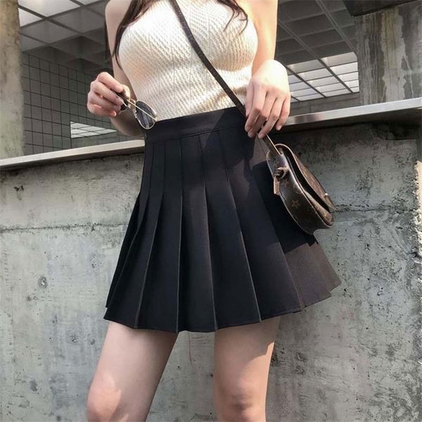 Летняя корейская юбка плиссированная школьная юбка шорты с высокой талией сексуальная мини-японская юбка черный белый плюс размер 210310