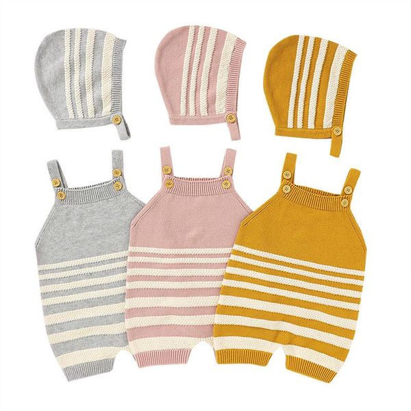 

jumpsuits girl baby romper set 2021 spring and autumn sling jumpsuit boys striped cute sweet hat, Blue