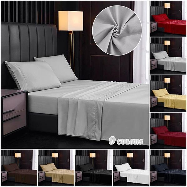 

bedding sets pure color set bed linens flat sheet+fitted sheet+pillowcase gray soft comfortable white