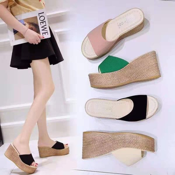 

slippers 2021 summer women's sandals fashion peep-toe shoes female wedgesplatform casual for ladies high heels flip flops, Black