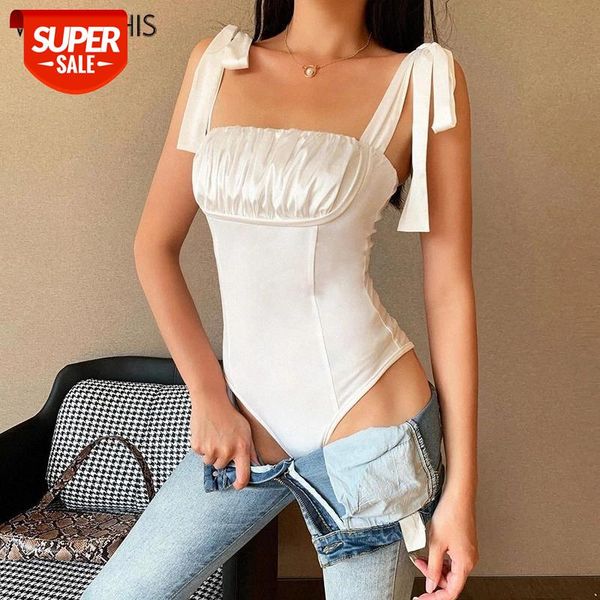 

wannathis lace up sleeveless front ruched bodysuit women backless patchwork bodycon skinny elastic summer new bodysuit #6k8k, White