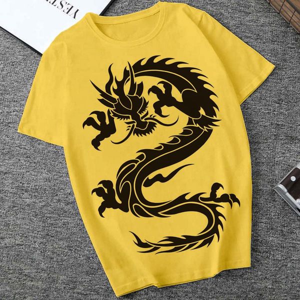 

women's blouses & shirts korean fun streetwear t-shirt harajuku retro chinese dragon print summer large size loose casual clothing, White