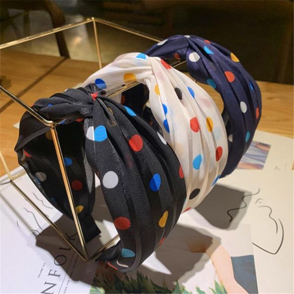 

hair accessories summer polka dot small fresh wide-brimmed headband satin yarn stitching knotted hairband chiffon hoop