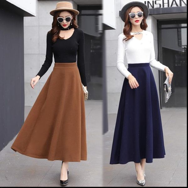 

hayblst brand woman skirt 2020 autumn winter womens plus size clothes tall waist korean style long clothing woolen cloth, Black