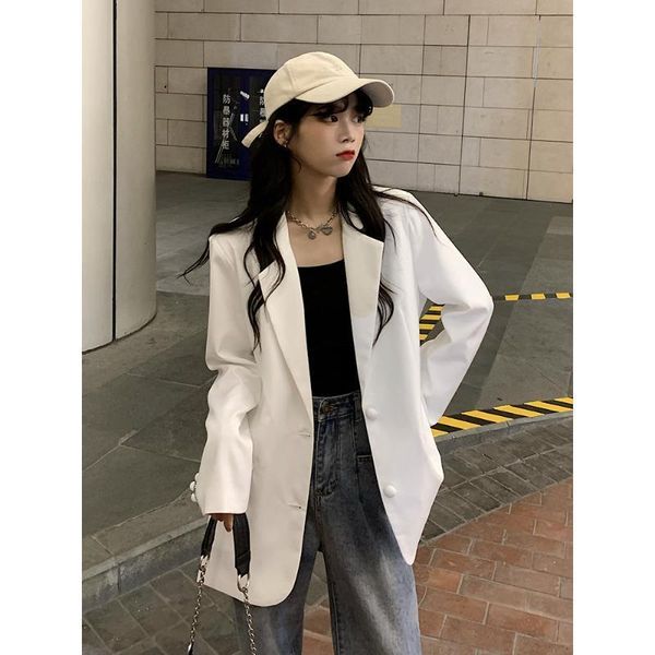 

women's suits & blazers blazer women autumn loose white long sleeve suit coat clothing veste femme, White;black