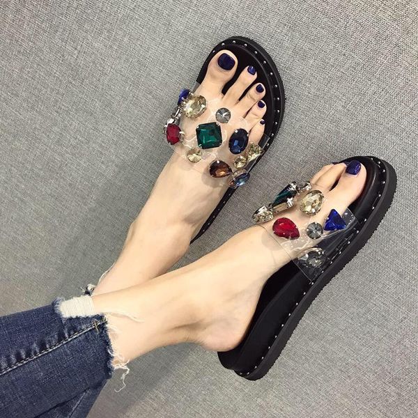 

2021 summer new fashion all-match platform flat sandals and slippers women summer wear, Black