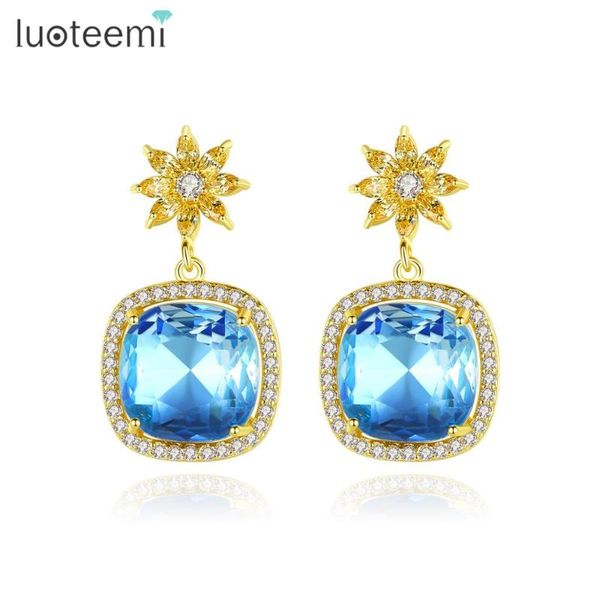 

dangle & chandelier luoteemi colorful zirconia flower drop earrings for women girls vacation beach gold color fashion jewelry gift brincos, Silver