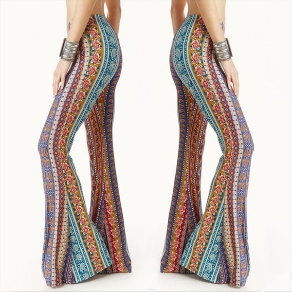 

summer boho vintage ethnic womens capris flower print gypsy high waist bottom loose wide leg flared long pants trouse, Black;white