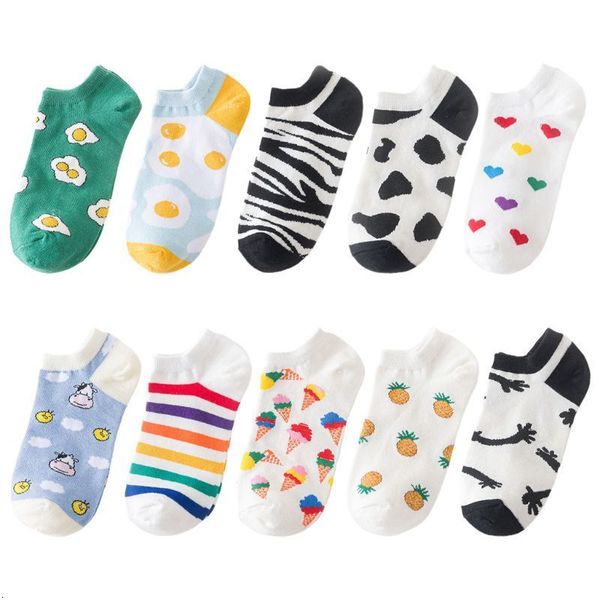 

short niboat cartoon poultry egg fruit printed street cats socks x5xd, Black;white