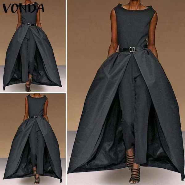 

women's jumpsuits & rompers vonda women playsuits sleevelesss solid office ladies overalls long pants female vintage trouser pus size, Black;white