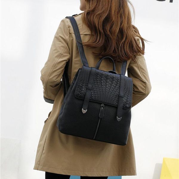 

backpack style women leather fashion real cowhide genuine bag black