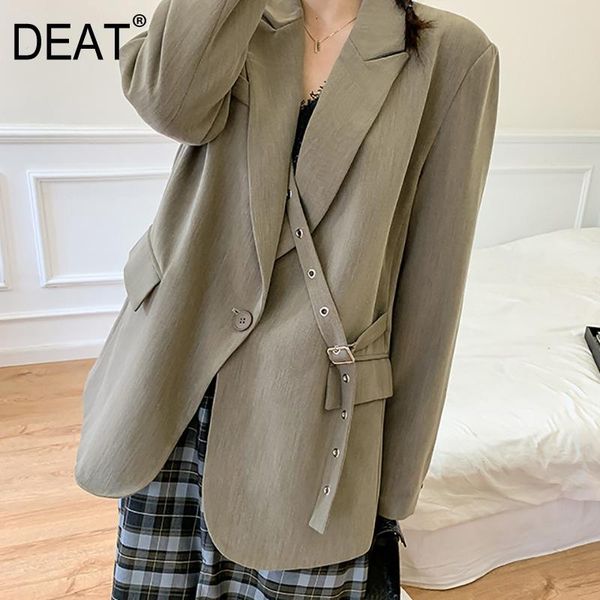 

women's suits & blazers [deat] solid bandage suit coat women v-neck double pockets single button jacket female mall goth 2021 spring an, White;black