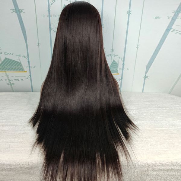 

fashion leisure european and american front lace traceless wig, brown medium length, straight hair, matte, high temperature filamentous hair, Black