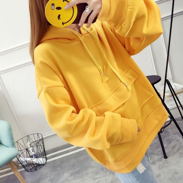 

women's hoodies & sweatshirts 2021 women autumn winter loose harajuku casual hooded pullovers female solid thicken streetwear sweatshir, Black