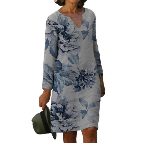 

casual dresses vintage dress long sleeve midi autumn floral print loose fit party for women 2021 streetwear, Black;gray