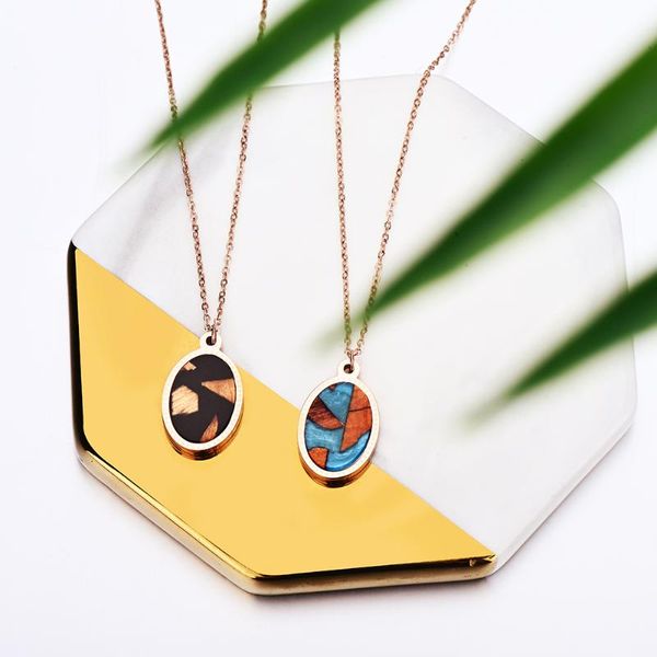

pendant necklaces delicate women necklace stainless steel charming neck chain handmade wood resin pendants collar choker for ladies party je, Silver